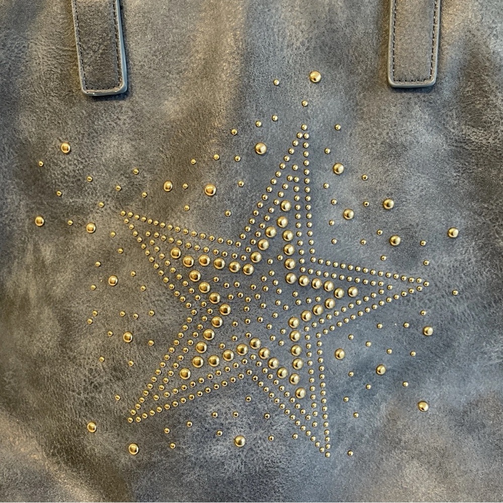 Blue Star Studded Tote Bag with Faux‎ Suede Finish - Picture 2 of 9